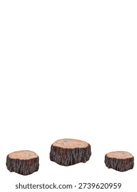 Truncate trees trunks. On isolated white background.