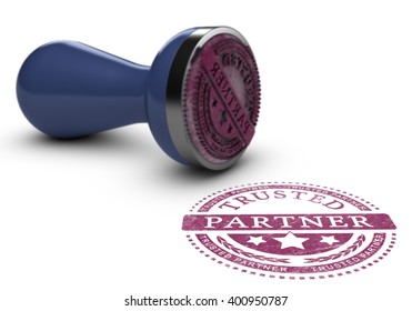 Trusted partner mark imprinted on a white background with rubber stamp. Concept background of trust in business and partnership. 3d illustration.