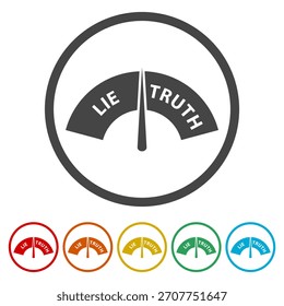 Truth and lie indicator icon. Set icons in color circle buttons
