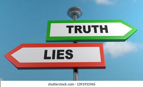 Truth and lies street sign post - 3D rendering illustration