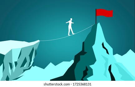 Trying to reach red flag on other side of cliff, 3d rendering
