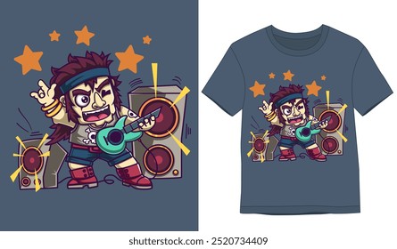 Tshirt Designs. Rock guitar player. Punk musician cartoon character of illustration - Powered by Shutterstock