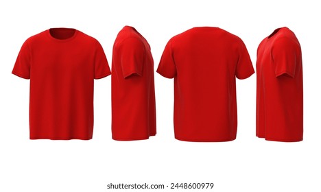 Tshirt front back and side view light red color for man
