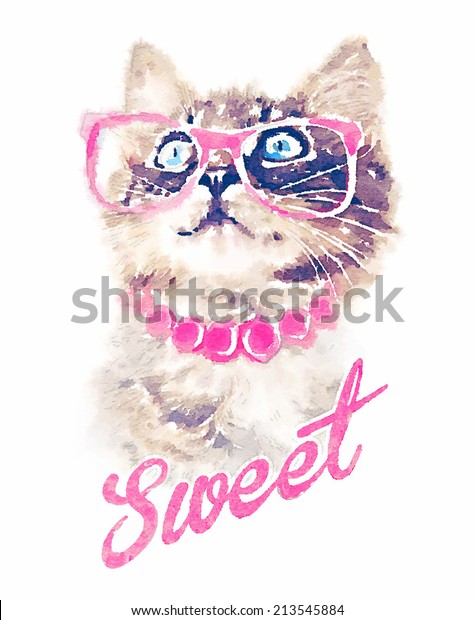 Tシャツグラフィックス かわいい猫イラスト 水彩猫 猫ポスター 猫デザイン かわいい猫 猫 猫 奇麗猫 猫 猫プリント かわいい猫 猫 動物柄 のイラスト素材