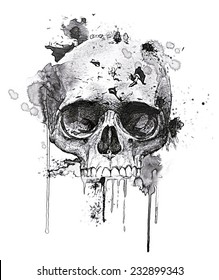 T-shirt Graphics/skull Print/skull Illustration/evil Skull/concert Posters/rock And Roll Themed Graphic/T-shirt Graphics For Textile/Black Grunge Vector Skull/Human Skull On Isolated White Background