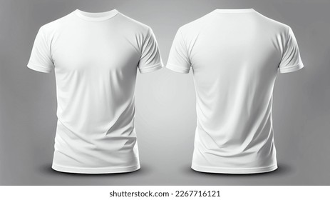 T-shirt mockup. White blank t-shirt front and back views. Female and male clothes wearing clear attractive apparel tshirt models template. 