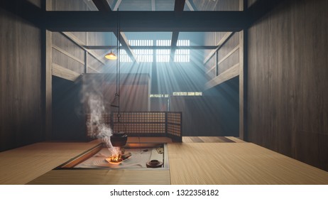 Tsumago Juku Okuya Interior. Tsumago-juku. 3d Illustration