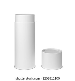 Tube cardboard package mockup. 3d illustration isolated on white background 
