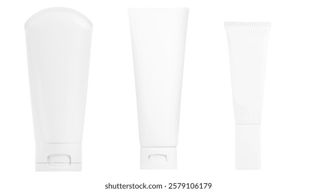 Tube packaging in a clean solid white design. Premium cosmetic mockup is perfect for skincare, beauty, and personal care product presentations. ideal for creams, lotions, serums, and facial cleansers