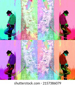 TUCSON ARIZONA APRIL 24 14: A Young Cowboy Sign Illustration Pop-art Background Icon With Color Spots