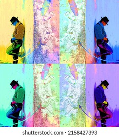 TUCSON ARIZONA APRIL 24 14: A Young Cowboy Sign Illustration Pop-art Background Icon With Color Spots