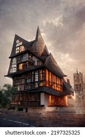 Tudor Style Architecture, Digital Art Style, 3d Illustration