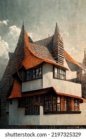 Tudor Style Architecture, Digital Art Style, 3d Illustration