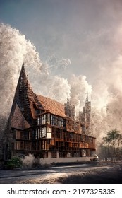 Tudor Style Architecture, Digital Art Style, 3d Illustration