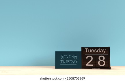 Tuesday giving 28 november date month cube block copy space text font script blue green color volunteer community assistance altruism donation friendship support present crisis kindness.3d render  - Powered by Shutterstock