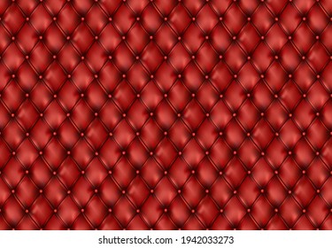 Tufted Leather Red Furniture Semaless Pattern Background. Buttons Sofa Texture. Cushion Elegant Classic Soft Furniture. Graphic Illustration Tufted Leather Furniture