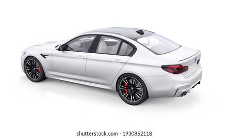Tula, Russia. February 26, 2021: BMW M5 White Luxury Sport Car Isolated On White Background. 3d Rendering