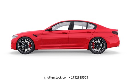 Tula, Russia. February 26, 2021: BMW M5 Red Luxury Sport Car Isolated On White Background. 3d Rendering