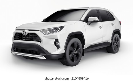 Tula, Russia. June 22, 2021: Toyota RAV4 SUV 2020 City White Car Isolated On White Background. 3d Illustration