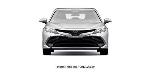 Tula, Russia. June 24, 2021: Toyota Camry Sedan 2020 city gray metallic car isolated on white background. 3d rendering