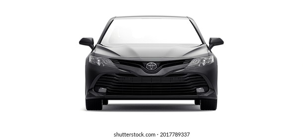 Tula, Russia. June 25, 2021: Toyota Camry Sedan 2020 city black car isolated on white background. 3d rendering