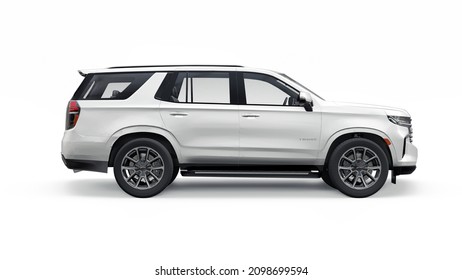 Tula, Russia. November 4, 2021: Chevrolet Tahoe White Luxury Car Isolated On White Background. 3d Illustration