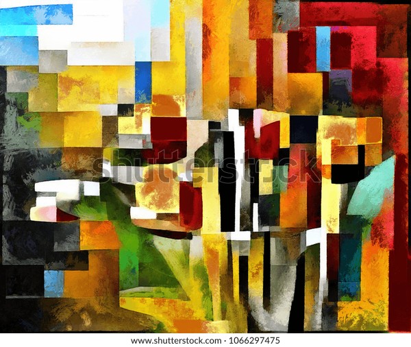 チューリップ キュービズムのスタイルの抽象化 絵は絵の具を練り込んだ絵で 絵の具は絵の具のように油で描かれている のイラスト素材