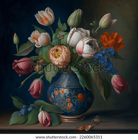 Tulips and roses . Still life,oil painting Foto stock © 