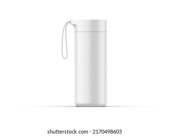 Tumbler Thermos Flask Mockup,  Vacuum Suction Bottom Office Stainless Steel Coffee Mug Bottle, 3d Render Illustration.