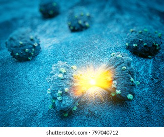 Tumor Cell In The Moment That Divides, 3d Illustration