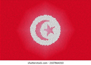 Tunisia  Flag. TN National Banner. Tunisia  Patriotism Symbol. State Banner Of Capital Of  Tunisia . Nation Independence Logo TUN. Flag With Stained Glass Texture Effect. 2D Image