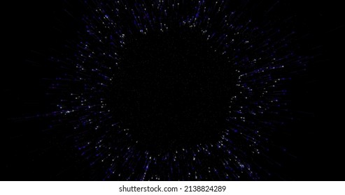 Tunnel Of Lines In The Starry Sky Abstract Technology Blue Sphere Background Made Of Animated Lines And Dots, Particles. Blend Mode 4K, FUI Element. Geometric Background From Abstract Molecules.