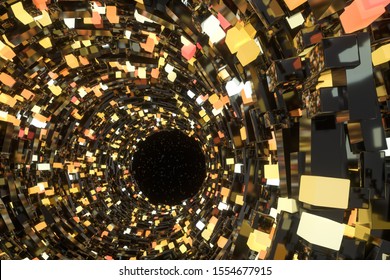 Tunnel made of blocks, technology background, 3d rendering. Computer digital drawing.