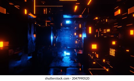 Tunnel Sci-Fi Looping Environment, Technology Digital Abstract Background. 3d Rendering