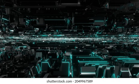 Tunnel VJ Future City Cyberspace Blue 3d Render Loop