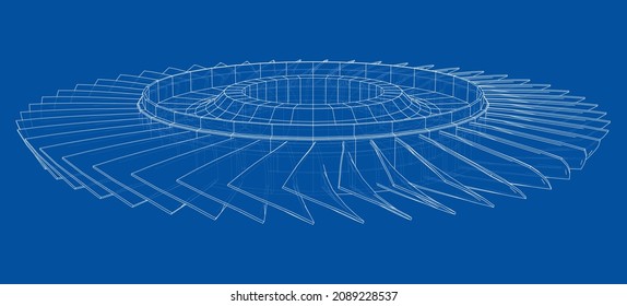 Umriss des Radprofils der Turbine. 3D-Abbildung. Wire-Frame-Stil