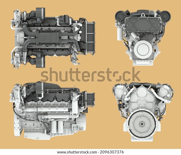 Turbo diesel\
engine on four sides. 3D\
render