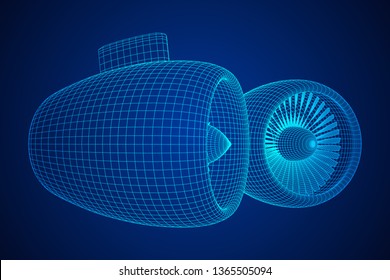 Turbo Jet Plane Engine Wireframe Low Poly Mesh 3d Render Illustration