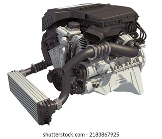 Turbo Straight Six Cylinder Petrol Engine 3D Rendering