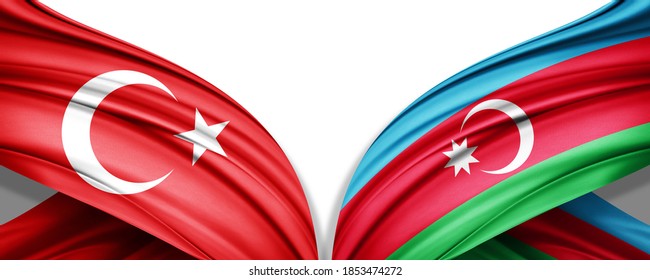 Turkey And Azerbaijan Flag Of Silk With Copyspace For Your Text Or Images And White Background -3D Illustration