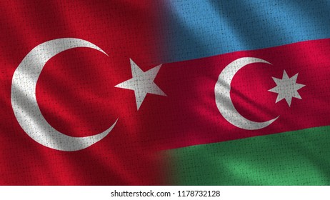Turkey And Azerbaijan - Two Flag Together - Fabric Texture