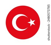 Turkey country high detailed Round flag.Turkey country political flag white background.Round Turkey Flag illustration.