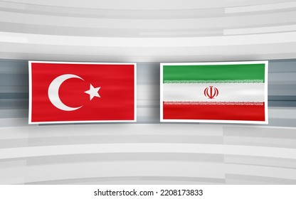 Turkey Flag With Iran Flag In White Frames, Illustration