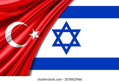 Turkey Flag Of Silk And Israel Flag Isolated On Background-3D Illustration