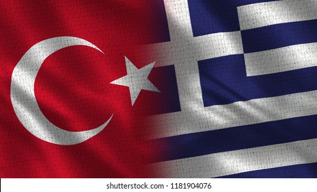 Turkey And Greece - Two Flag Together - Fabric Texture