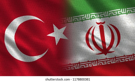 Turkey And Iran - Two Flag Together - Fabric Texture