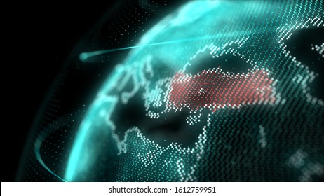 Turkey Map Hologram Effect, Istanbul, Ankara, Digital global map