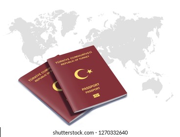Turkey Passport , Twice Passport On World Map Illustration