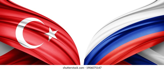 Turkey And Russia Flag Of Silk With Copyspace For Your Text Or Images And White Background-3D Illustration