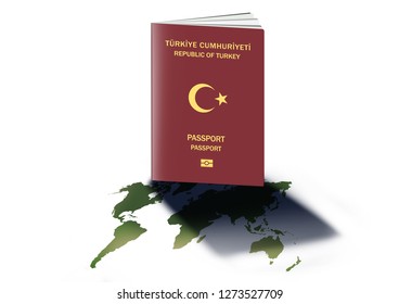 Turkey Turkish Passport On World Map Illustration
